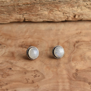 Rainbow Moonstone Studs - Large Hammered Posts - Moonstone Earrings