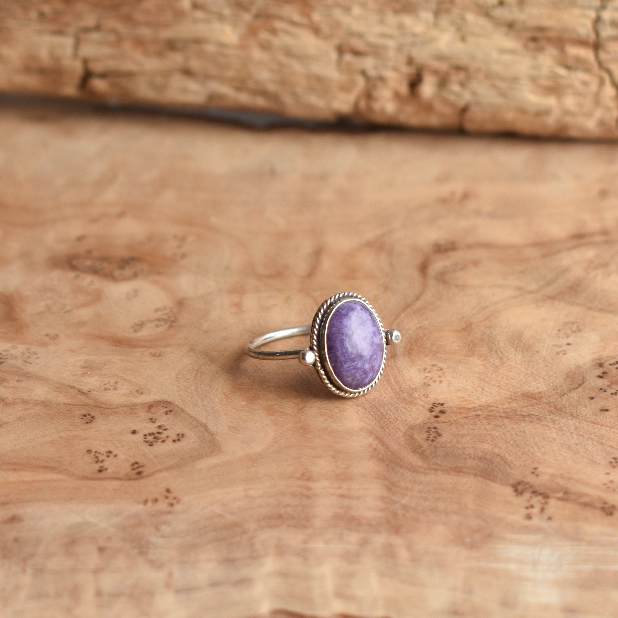 Russian Charoite Delica Ring - Purple Charoite Ring - Unique Charoite Ring - Dainty Purple Ring