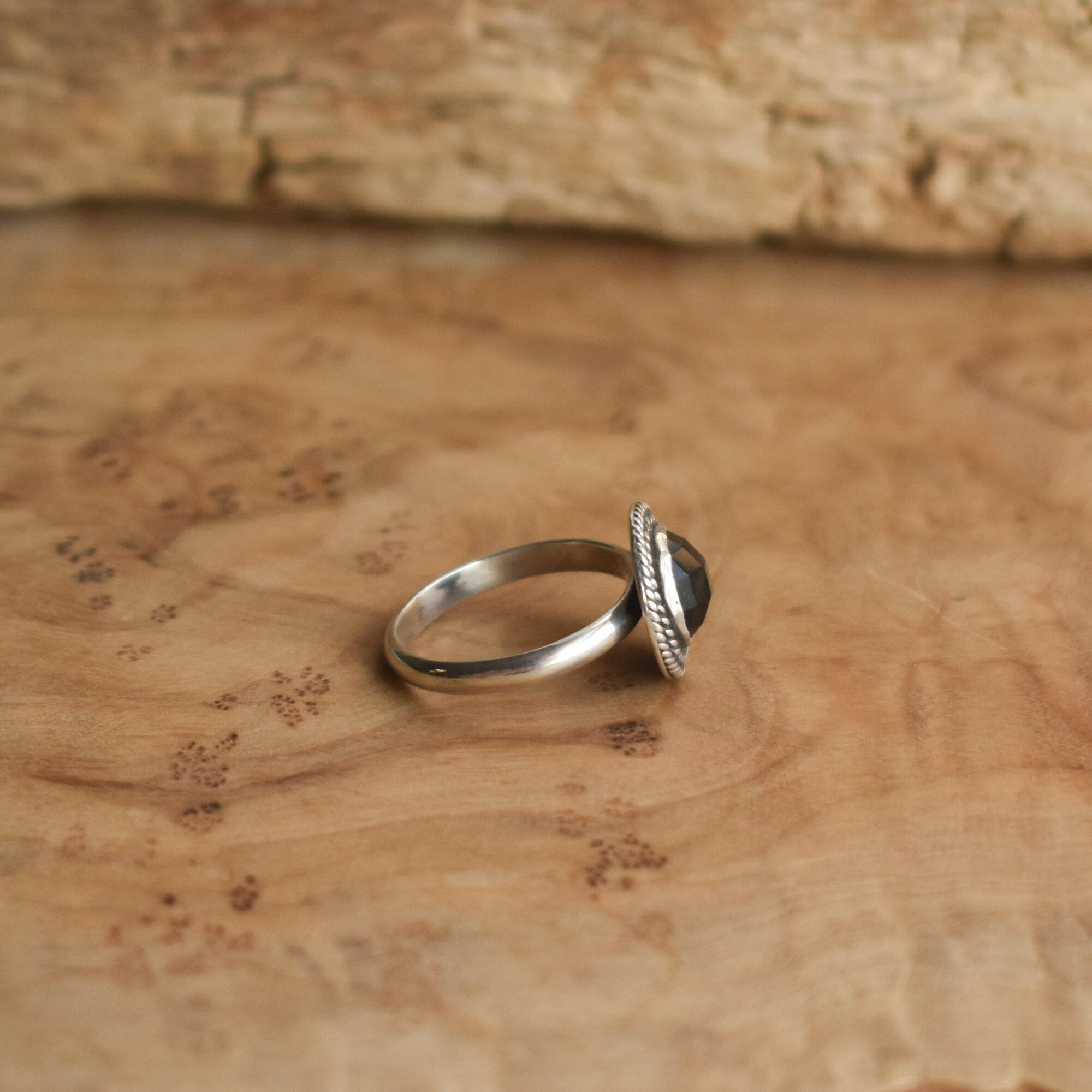 Black Onyx Stacking Ring - Rose Cut Black Agate Ring - Western Ring - Dainty Black Ring