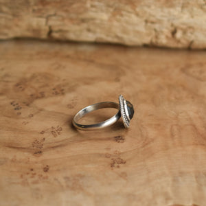 Western Ring - Rose Cut Black Onyx Ring - Dainty Silversmith Ring - Faceted Black Onyx Stacking Ring