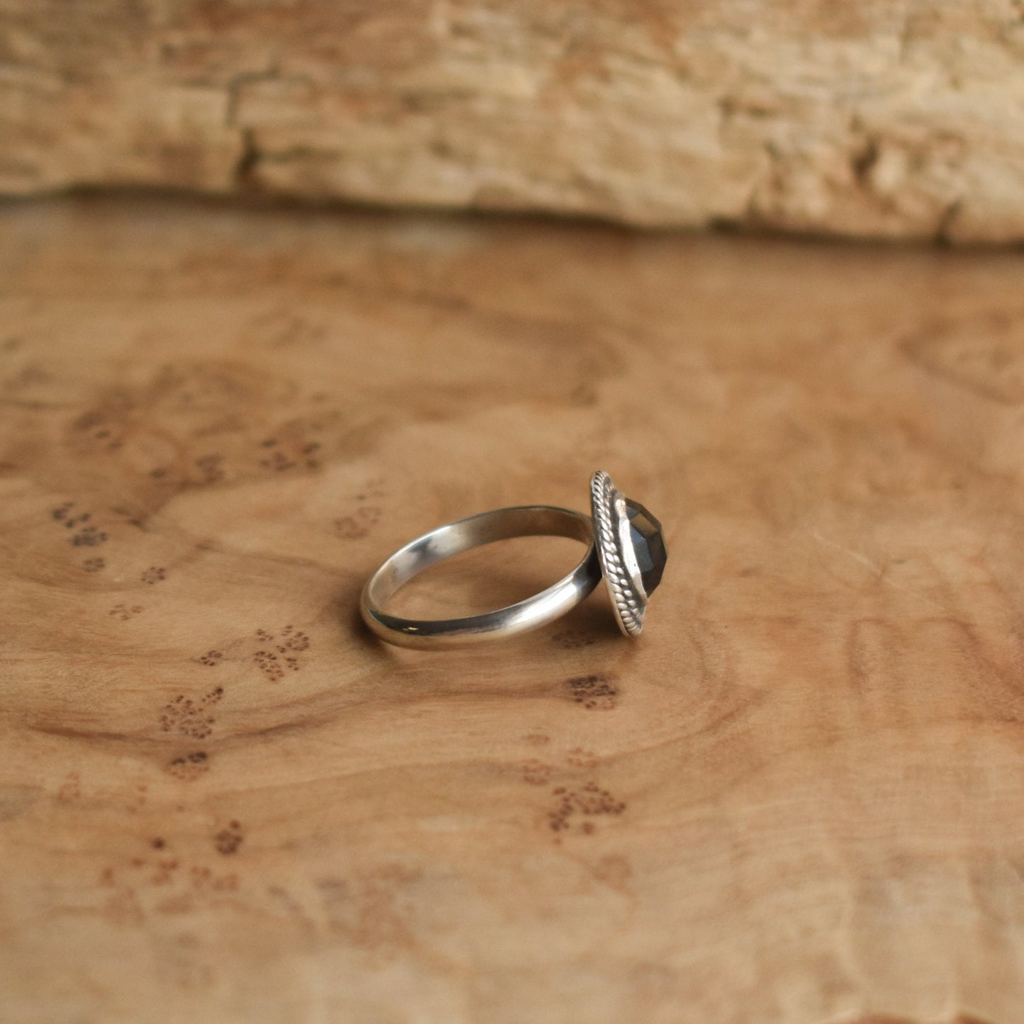 Black Onyx Stacking Ring - Rose Cut Black Agate Ring - Western Ring - Dainty Black Ring