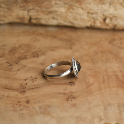 Black Onyx Stacking Ring - Rose Cut Black Agate Ring - Western Ring - Dainty Black Ring