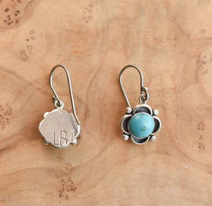 Floral Turquoise Drop Earrings - .925 Sterling Silver - Turquoise Flower Earrings