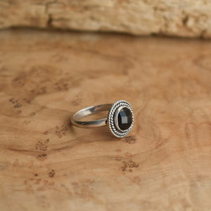 Black Onyx Stacking Ring - Rose Cut Black Agate Ring - Western Ring - Dainty Black Ring