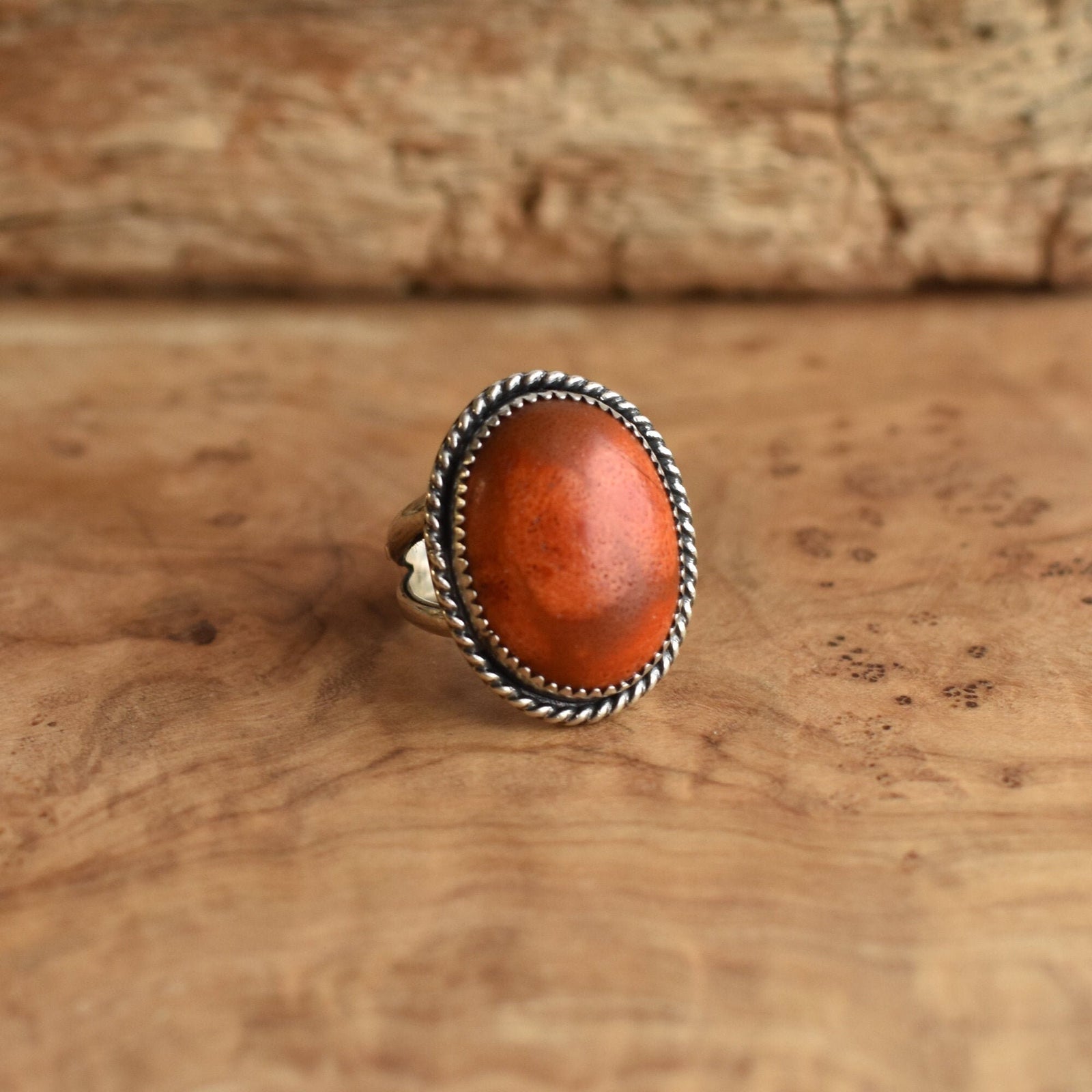 Red Sponge Coral Boho Ring - Silversmith Ring - Boho Red Coral Ring