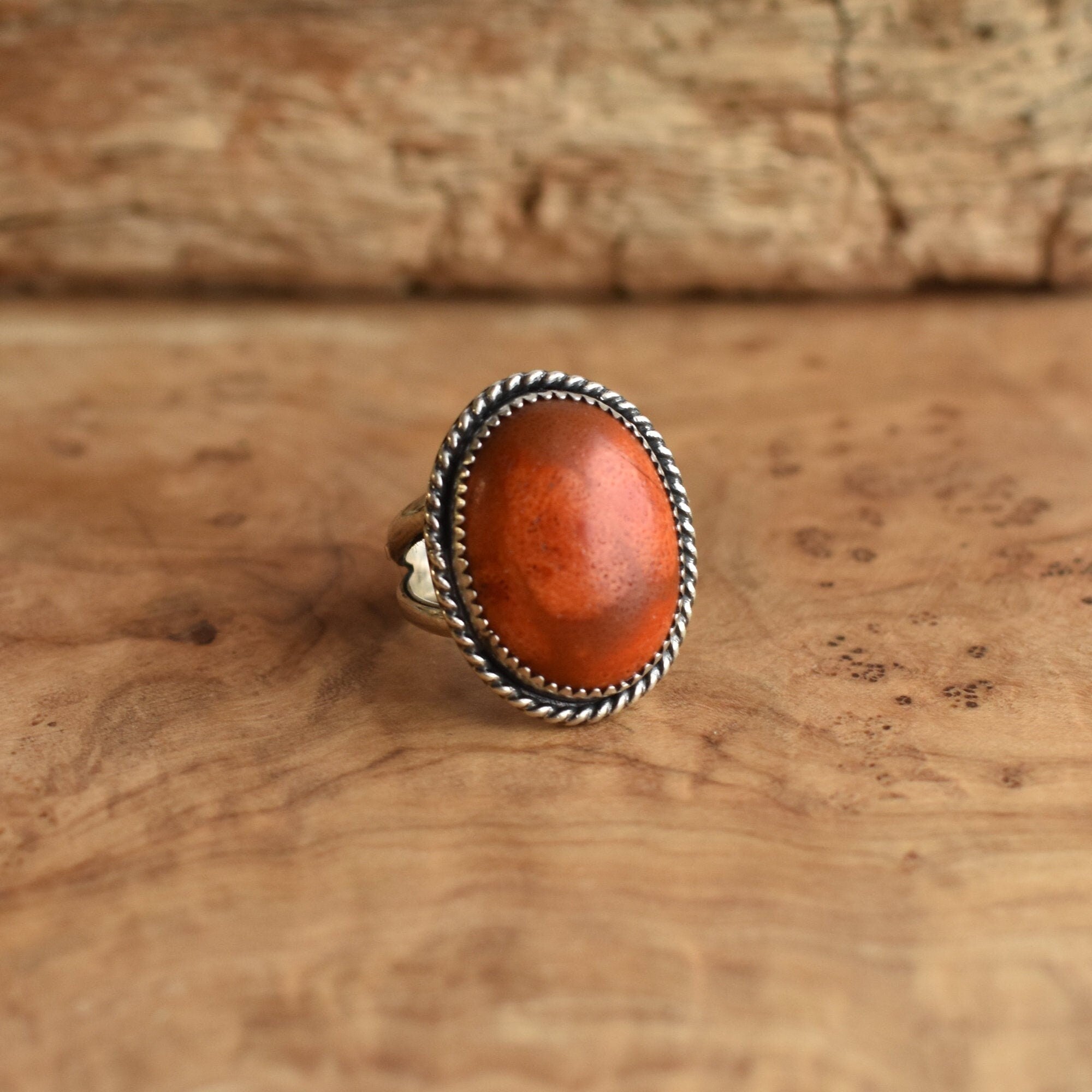 Red Sponge Coral Boho Ring - Silversmith Ring - Boho Red Coral Ring
