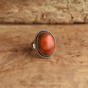 Boho Red Sponge Coral Ring - Silversmith Ring - Boho Red Coral Ring