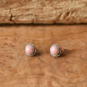 Hammered Pink Opal Posts - Textured Post Earrings - Sterling Silver Posts - Pink Opal Posts - Sterling Silver Posts