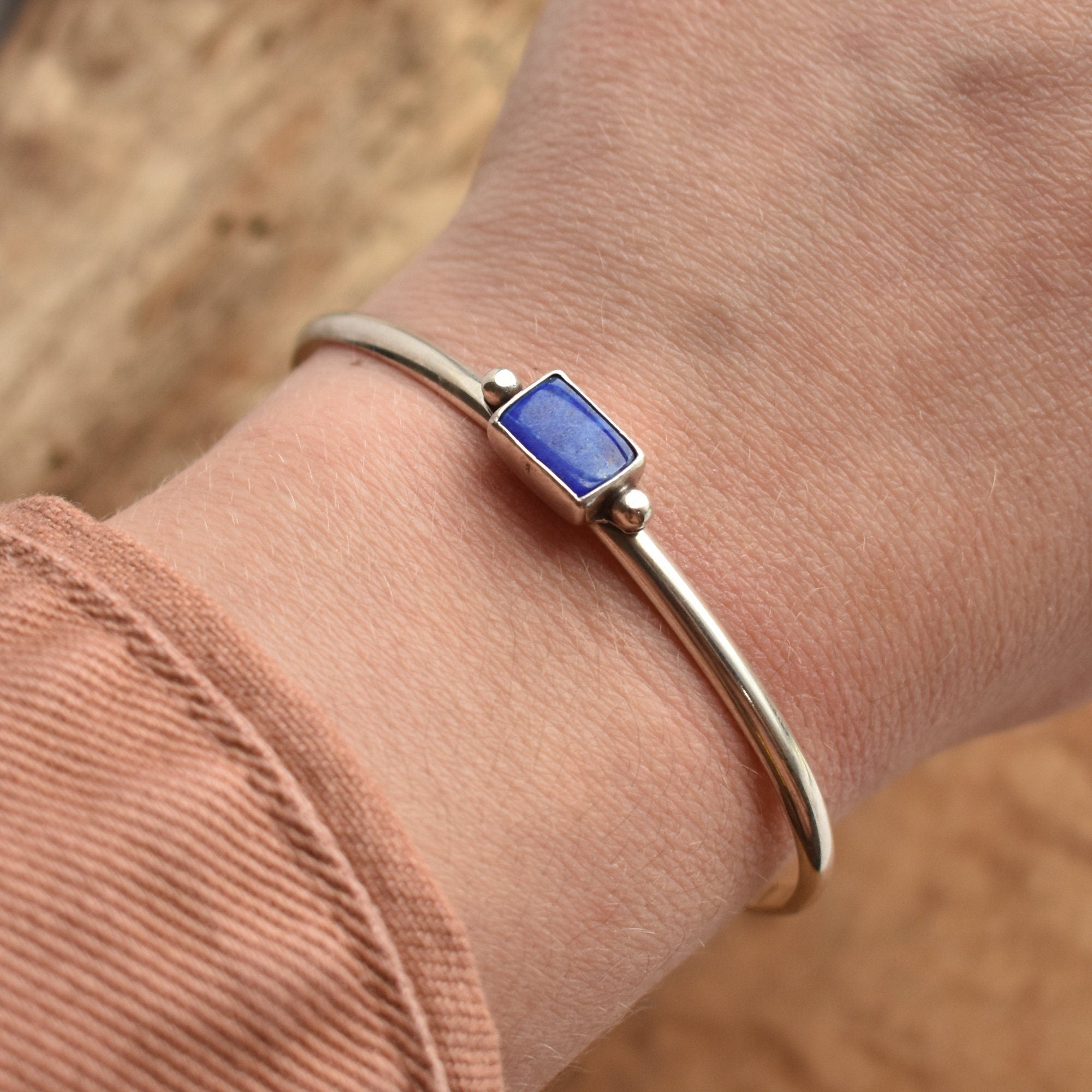Lapis Lazuli Cuff Bracelet - Lapis Bracelet - Lapis Lazuli Bangle - .925 Sterling Silver