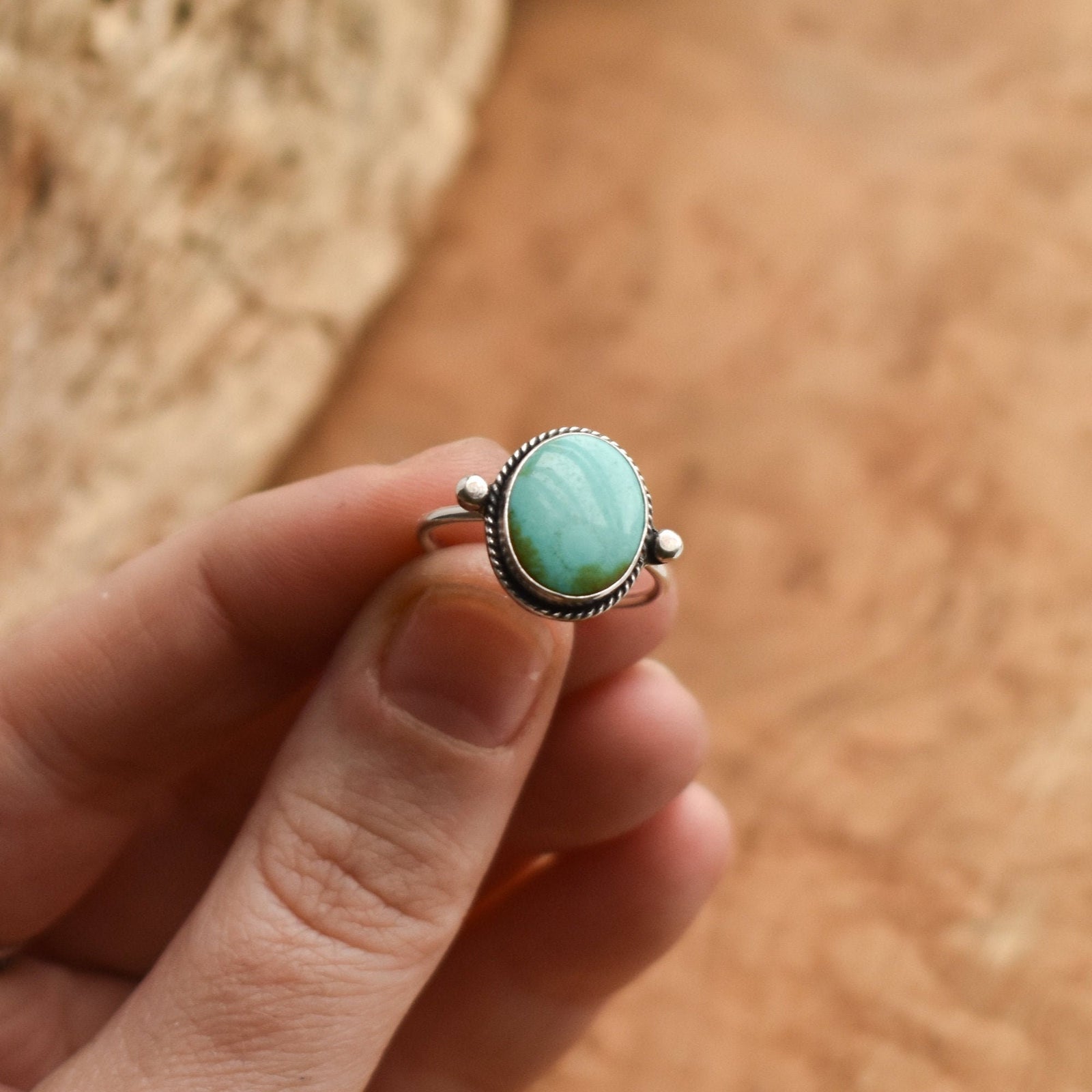 Custom Natural Turquoise Delica Ring -Sterling Silver - Choose Your Stone
