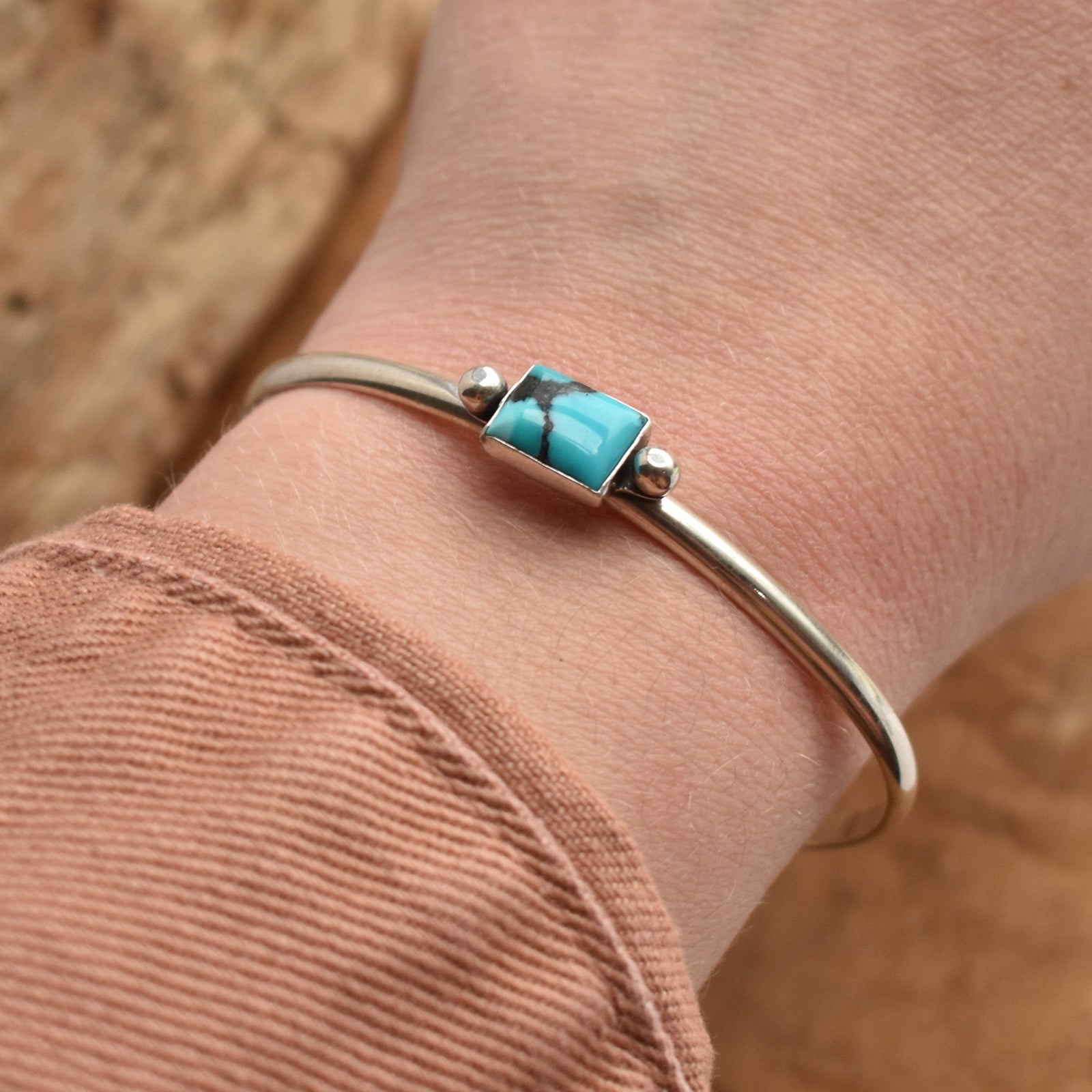 Turquoise Cuff Bracelet – Sterling Silver, AA Turquoise Stone, Handmade Bangle