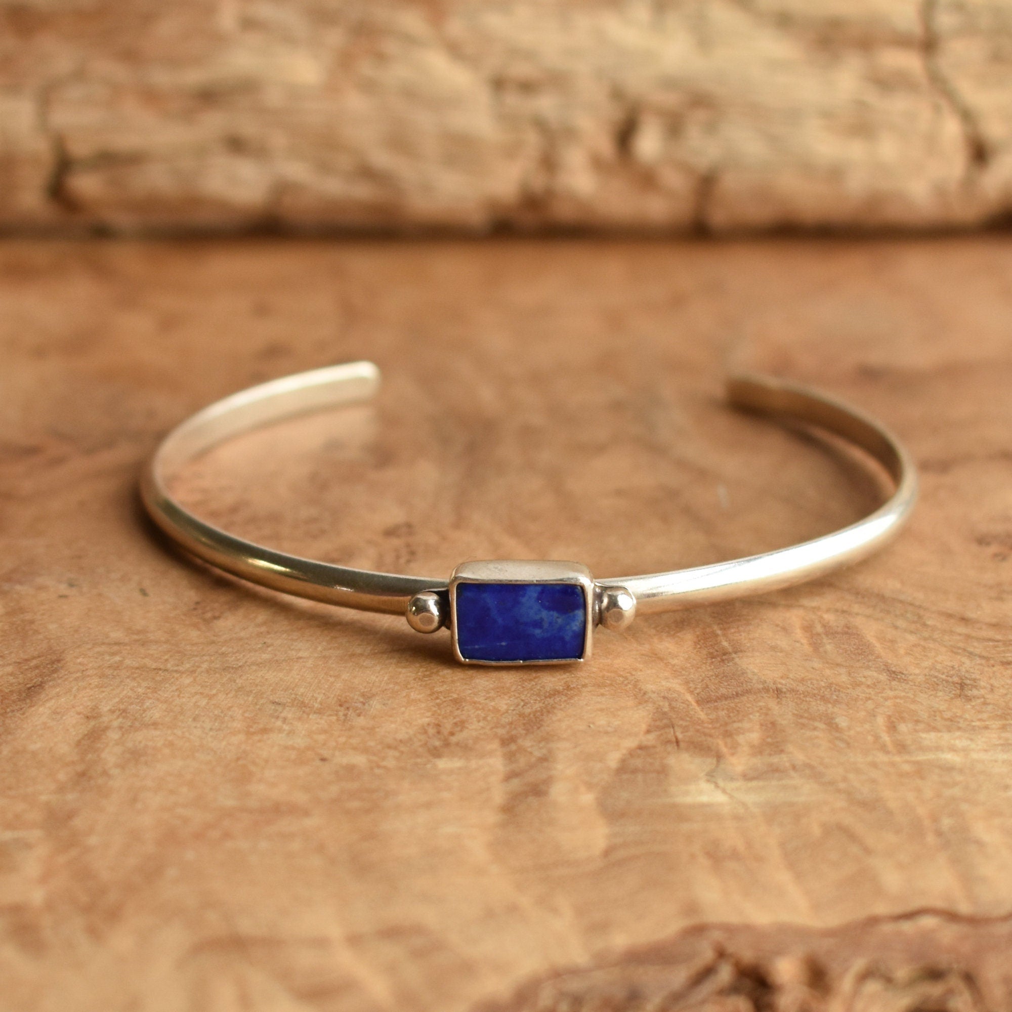 Lapis Lazuli Cuff Bracelet - Lapis Bracelet - Lapis Lazuli Bangle - .925 Sterling Silver