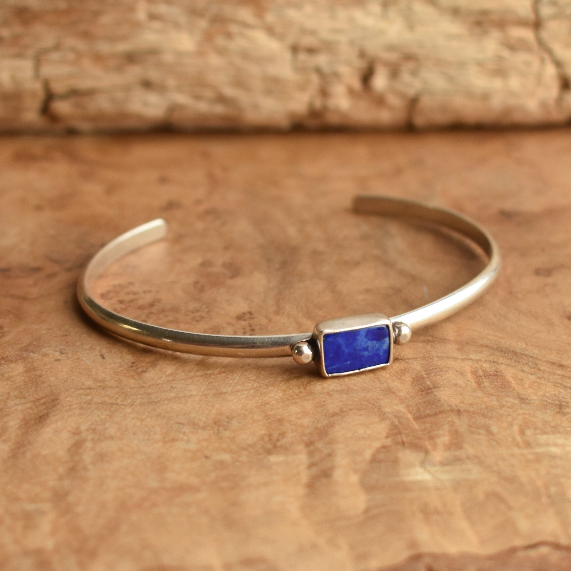 Lapis Lazuli Cuff Bracelet - Lapis Bracelet - Lapis Lazuli Bangle - .925 Sterling Silver