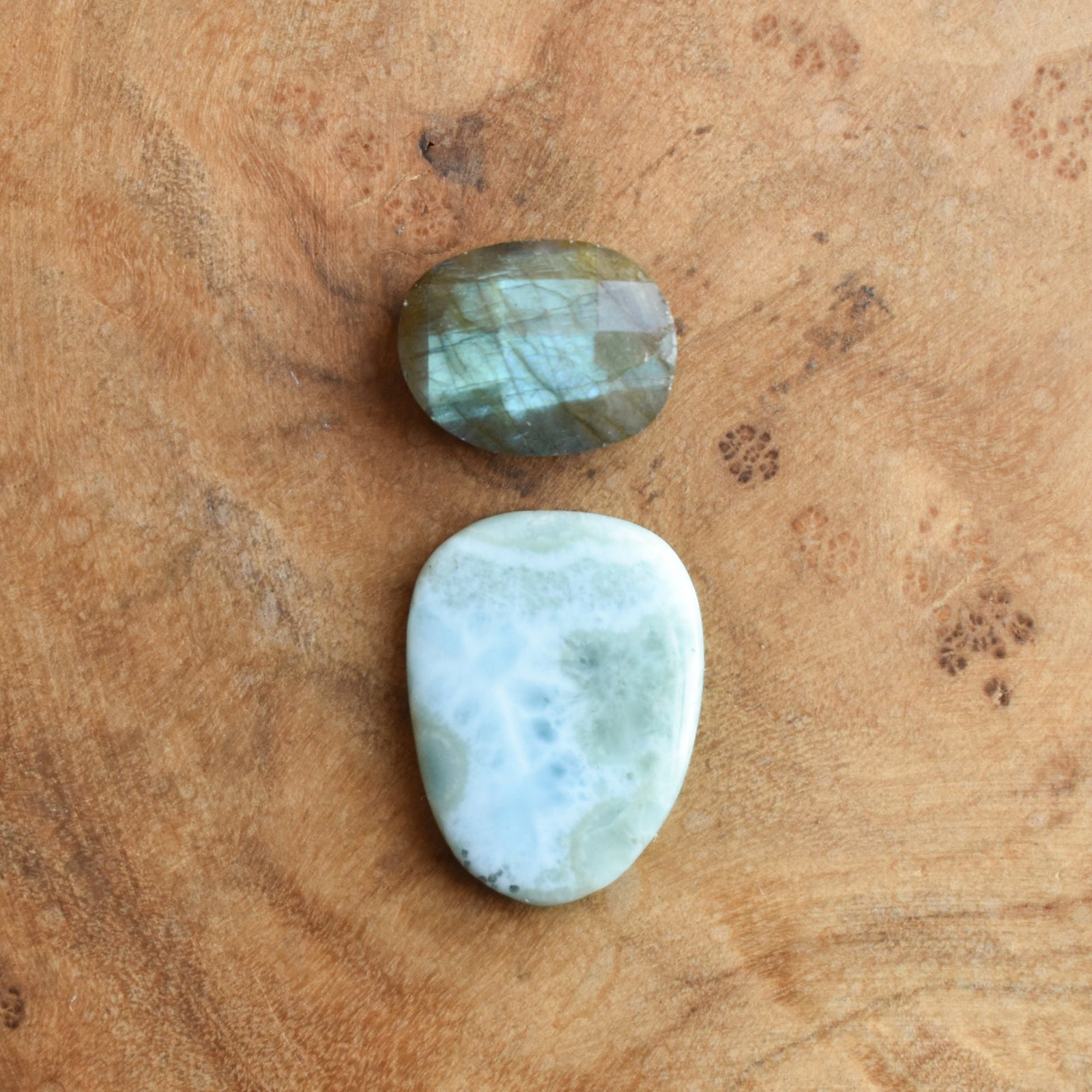 Larimar and Labradorite Ring - .925 Sterling Silver - Two Stone Ring - Big Statement Ring