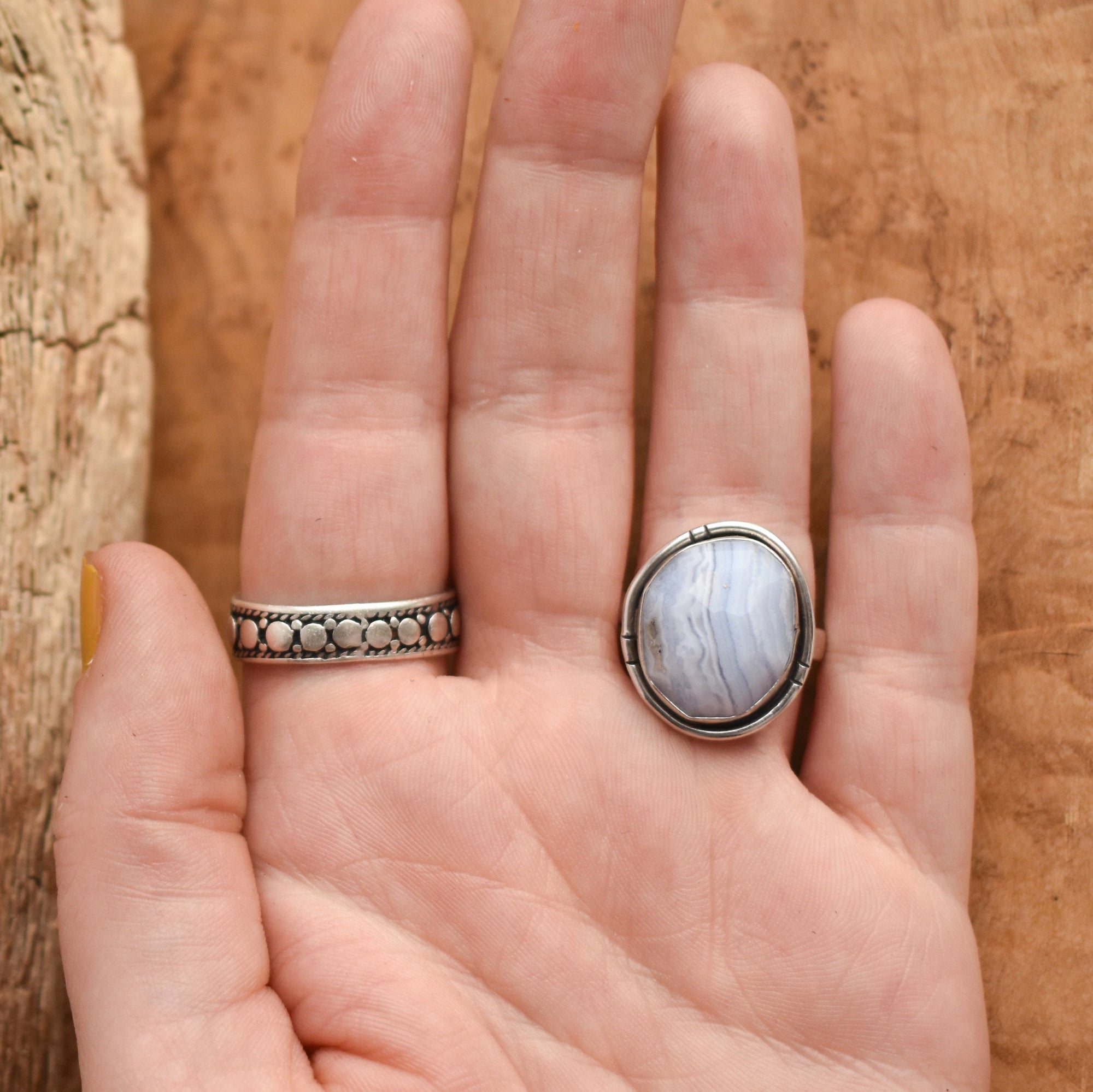 Blue Lace Agate Ring - Chunky Boho Ring - Sterling Silver - .Choose Your Stobe