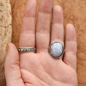 Blue Lace Agate Ring - Chunky Boho Ring - Sterling Silver - .Choose Your Stobe
