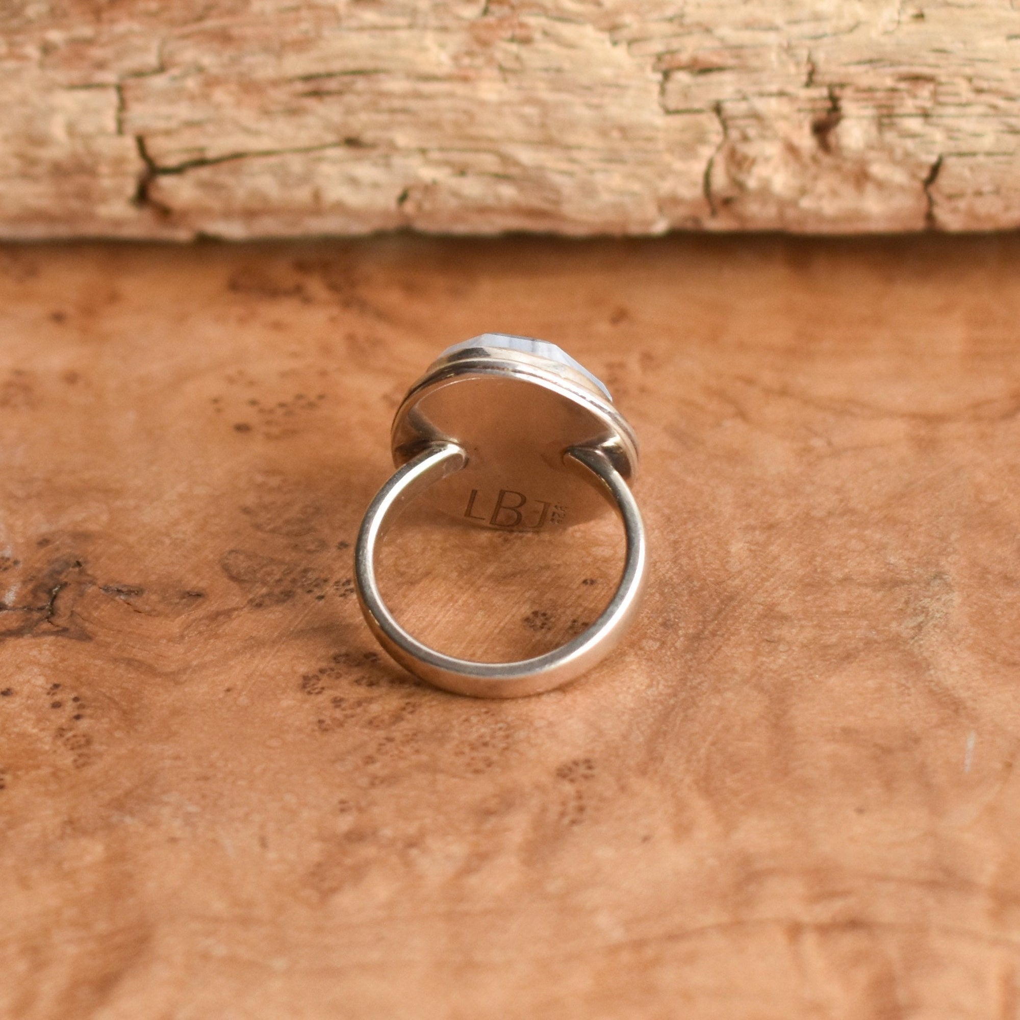 Blue Lace Agate Ring - Chunky Boho Ring - Sterling Silver - .Choose Your Stobe