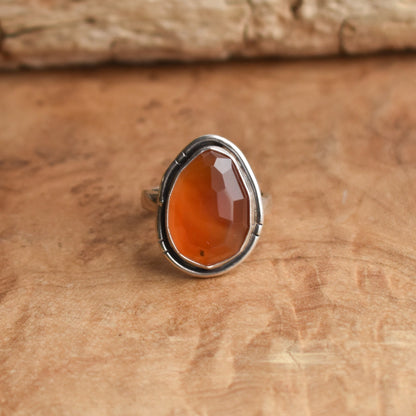 Chunky Boho Ring - Faceted Carnelian Ring - Carnelian Boho Ring - Silversmith Ring
