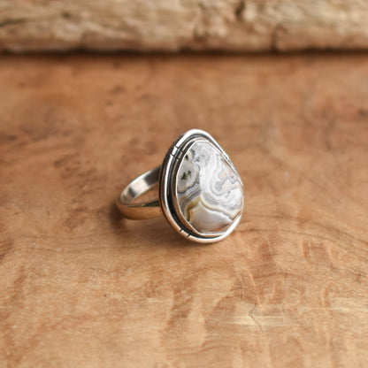 Laguna Lace Agate Chunky Boho Ring | Sterling Silver