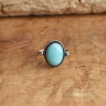 Dainty Amazonite Ring - Sterling Silver, Mint Turquoise Jewelry