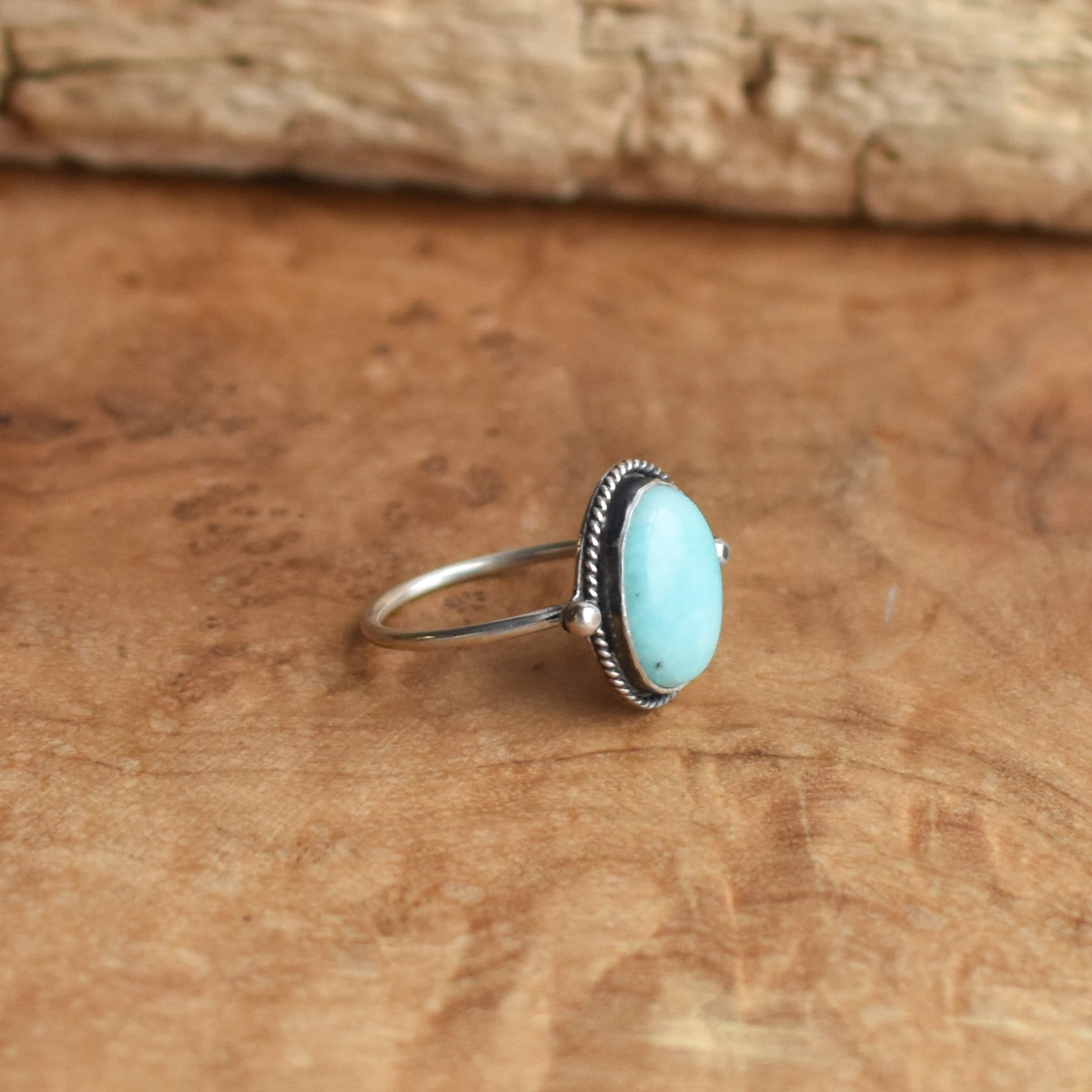 Dainty Amazonite Ring - Sterling Silver, Mint Turquoise Jewelry