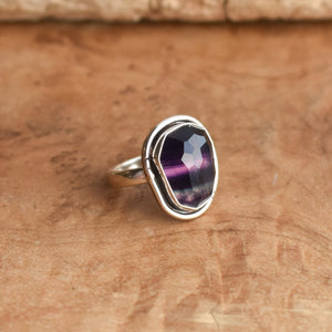 Chunky Rainbow Fluorite Boho Ring - .925 Sterling Silver - Silversmith Ring - Multi-color Fluorite