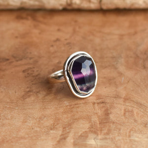 Rainbow Fluorite Boho Ring - .925 Sterling Silver - Chunky Multi-color Fluorite