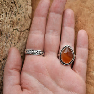 Chunky Boho Ring - Faceted Carnelian Ring - Carnelian Boho Ring - Silversmith Ring