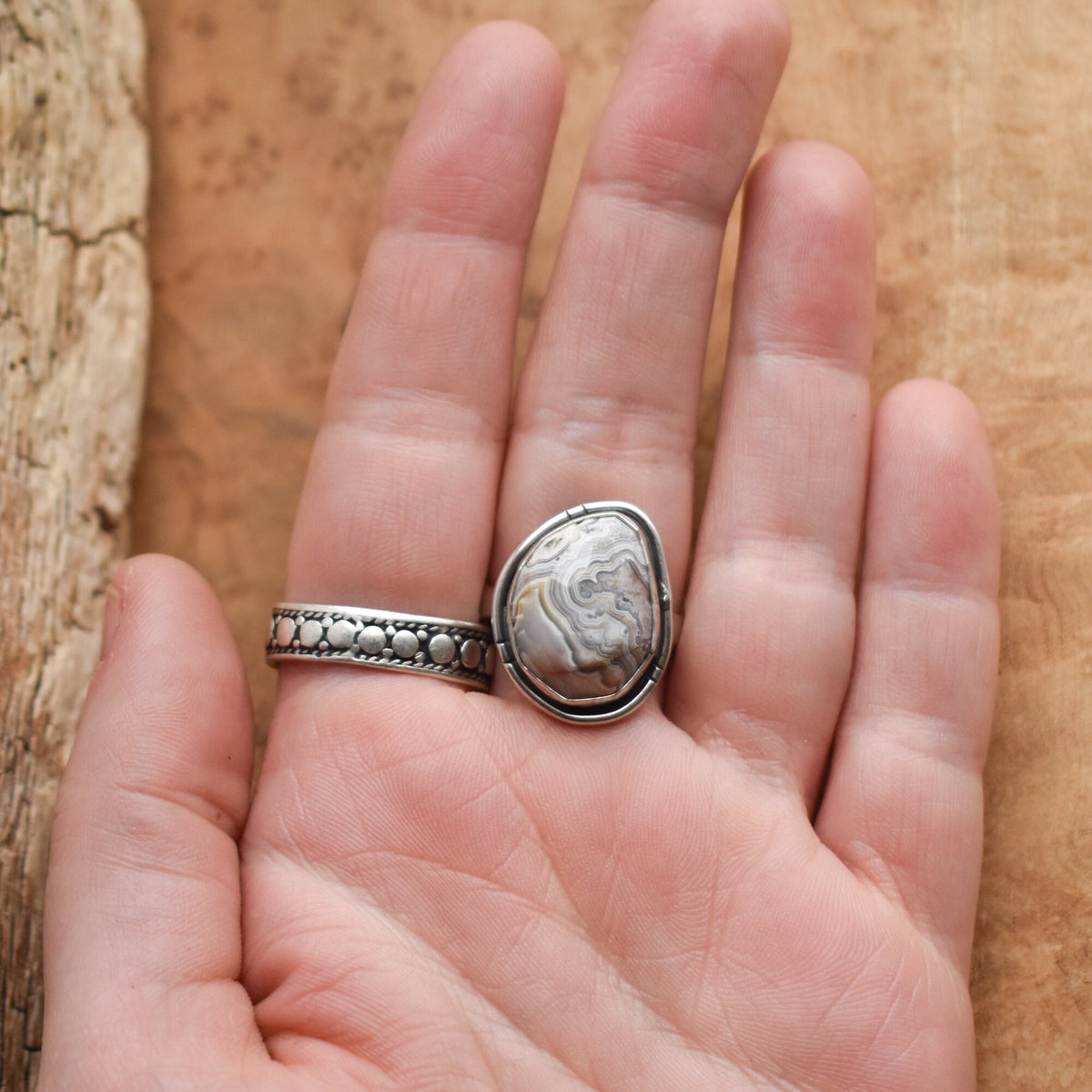 Laguna Lace Agate Chunky Boho Ring | Sterling Silver
