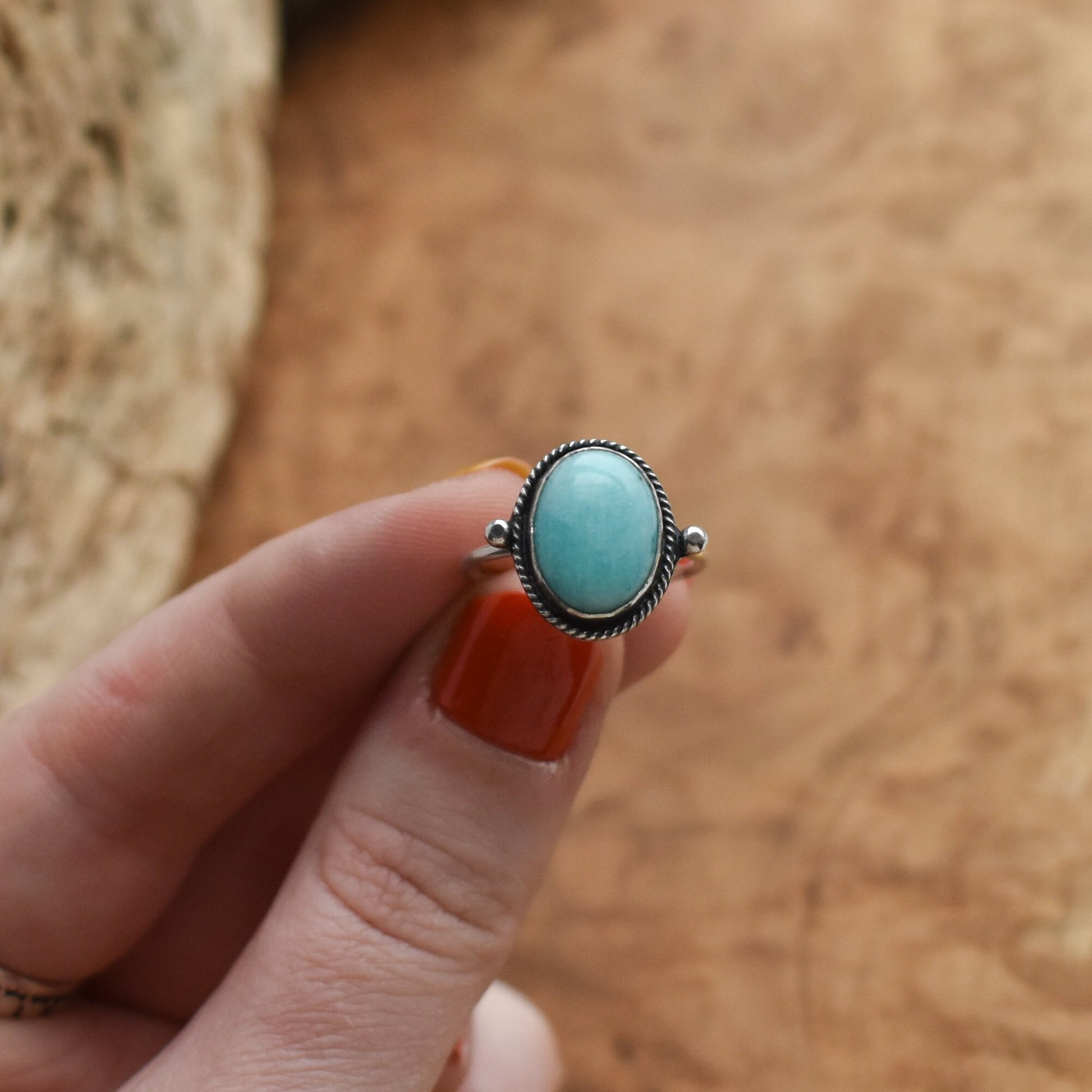 Dainty Amazonite Ring - Sterling Silver, Mint Turquoise Jewelry