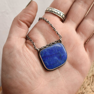 Lapis Lazuli Hanging Rock Pendant - Lapis Lazuli Necklace - Silversmith Pendant