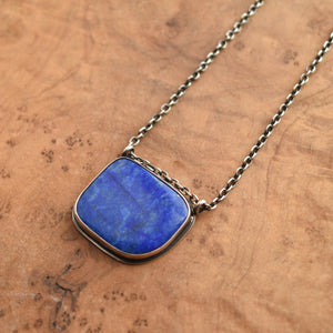 Lapis Lazuli Hanging Rock Pendant - Lapis Lazuli Necklace - Silversmith Pendant