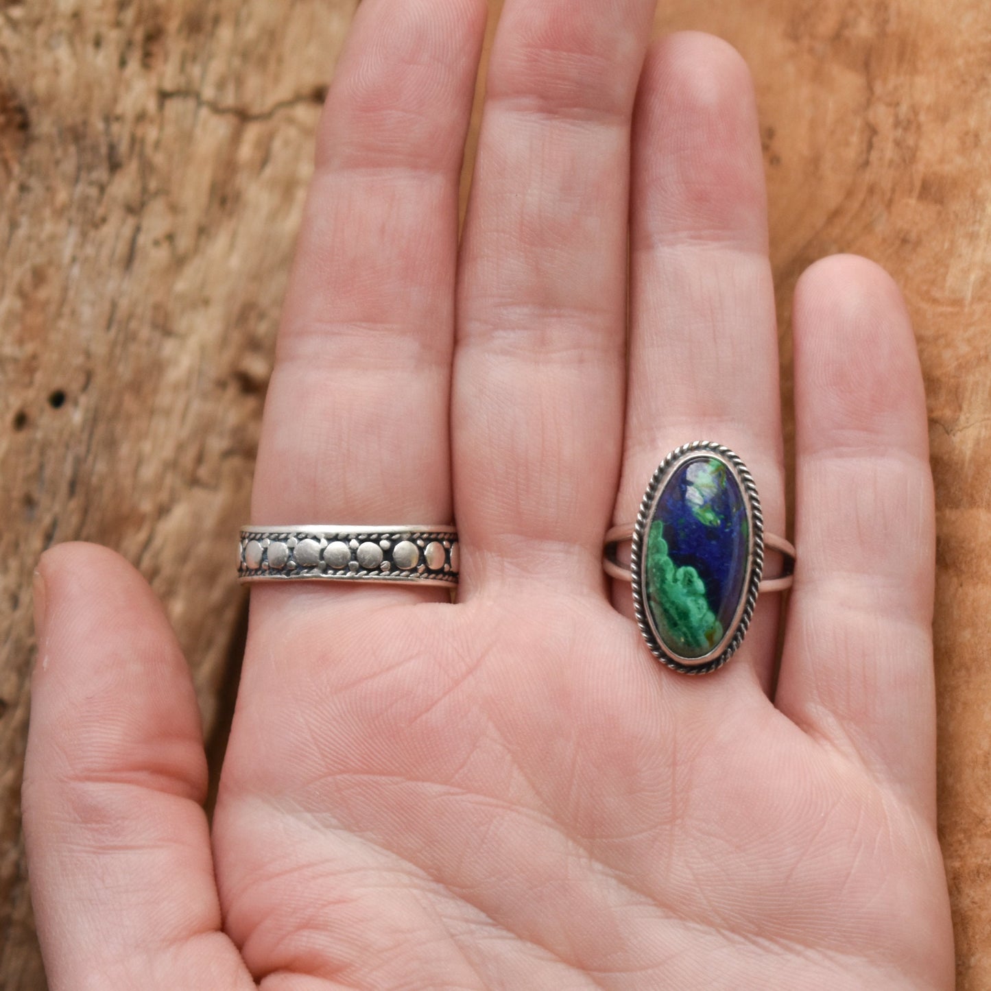 Azurite Malachite Ring - Boho .925 Sterling Silver Statement Ring