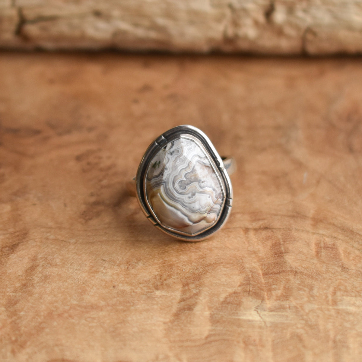 Laguna Lace Agate Chunky Boho Ring | Sterling Silver