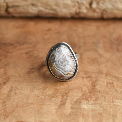 Laguna Lace Agate Chunky Boho Ring | Sterling Silver