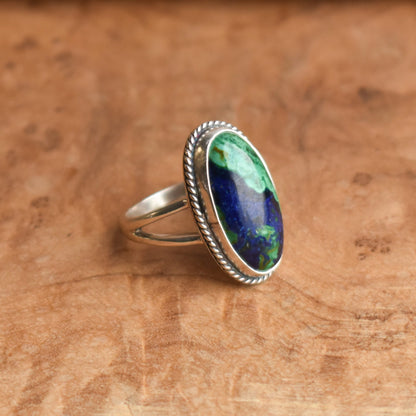 Azurite Malachite Ring - Boho .925 Sterling Silver Statement Ring