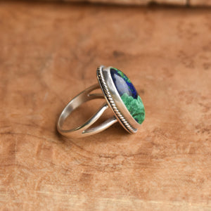 Boho Ring - Azurite Malachite - .925 Sterling Silver - Malachite Ring - Silversmith