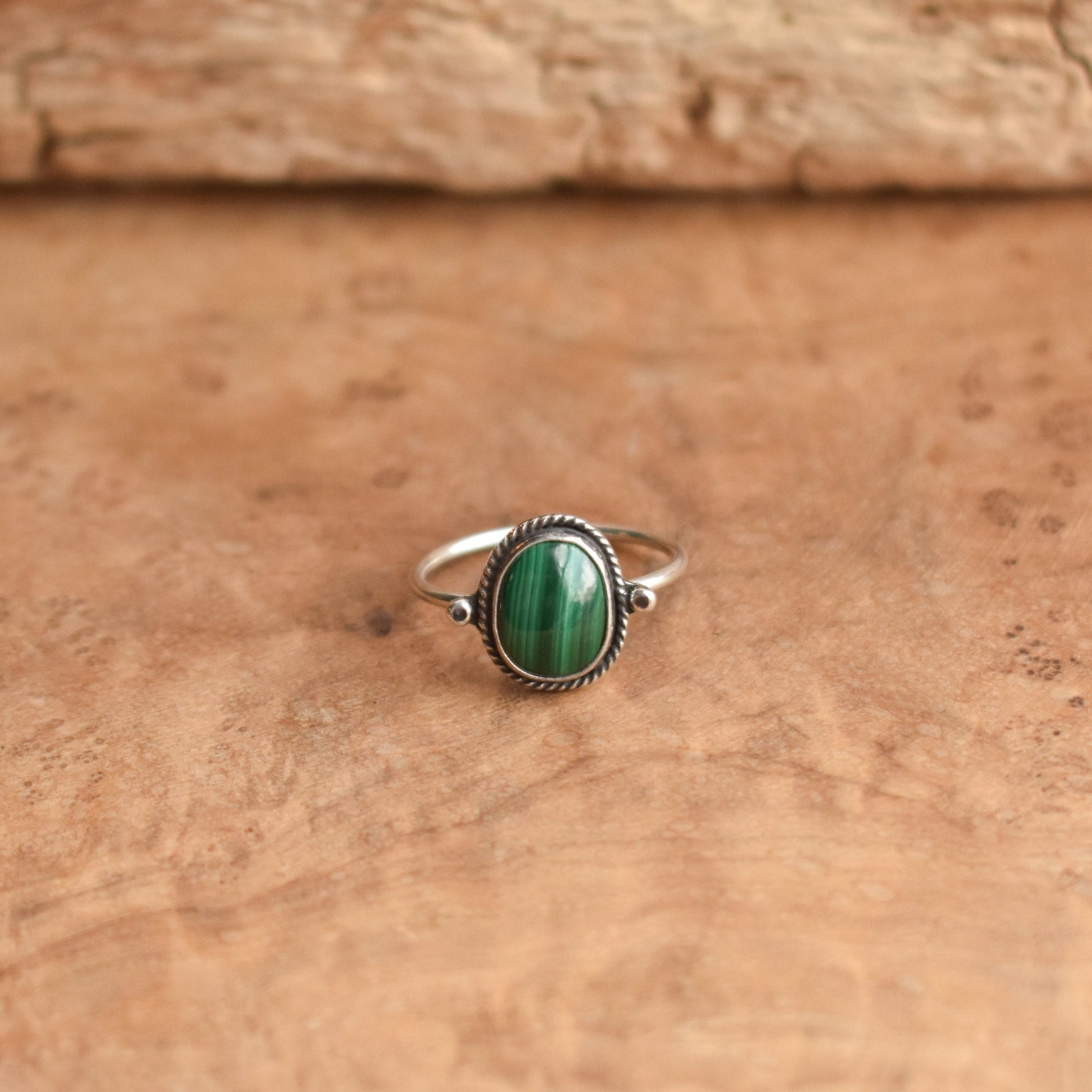 Custom Malachite Ring - Sterling Silver - Delica Ring