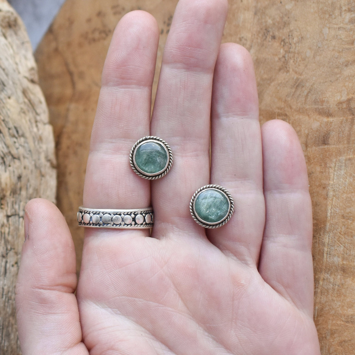Green Kyanite Traditional Posts | Sterling Silver