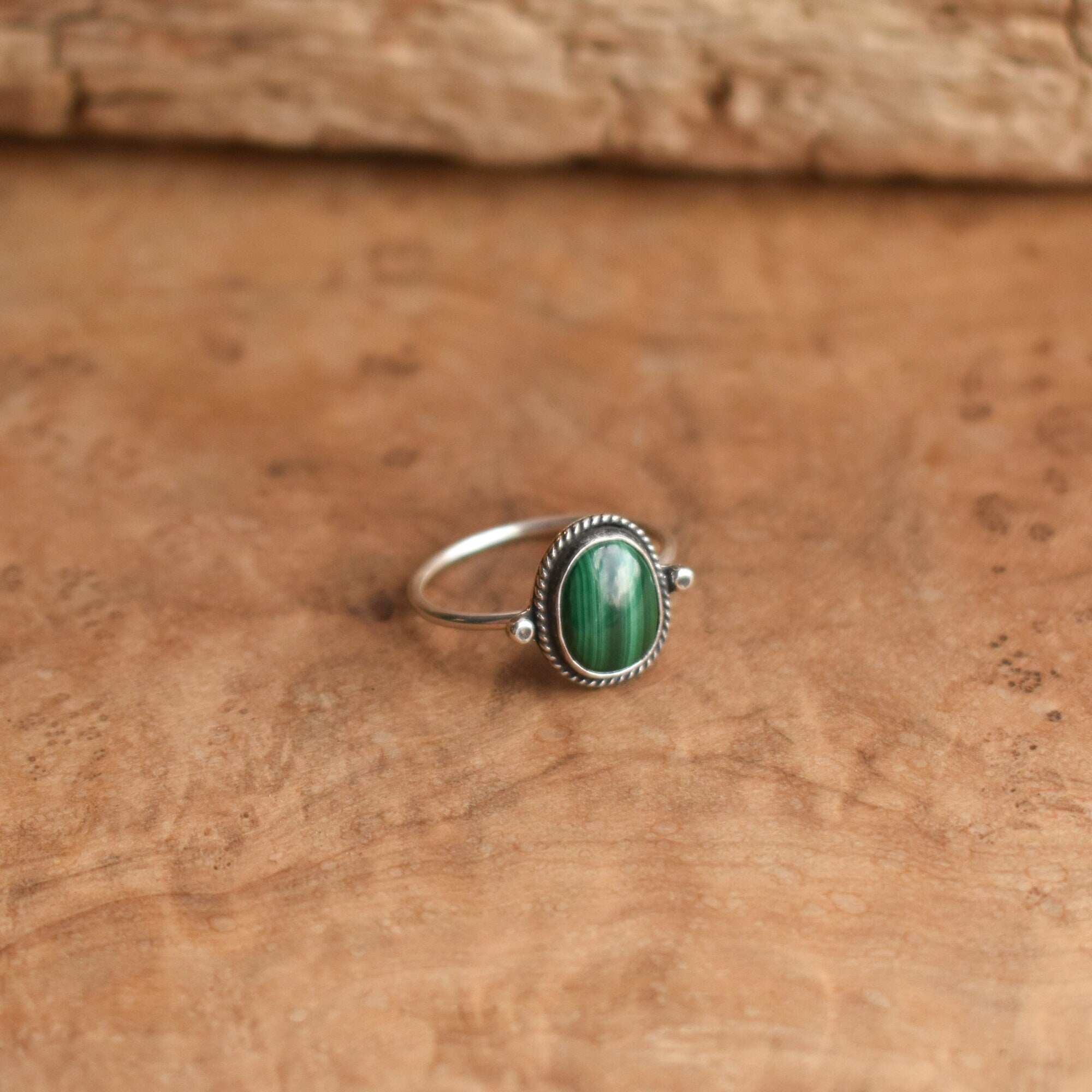 Custom Malachite Ring - Sterling Silver - Delica Ring