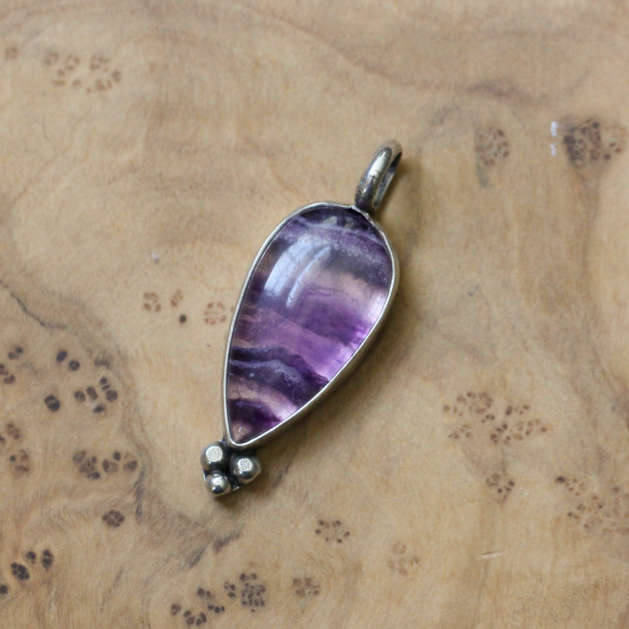 Fluorite Sweetheart Pendant - Silversmith - Striped Purple Fluorite