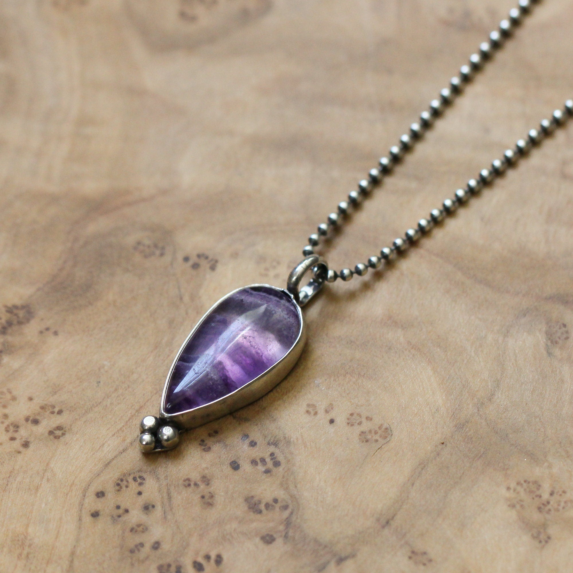 Fluorite Sweetheart Pendant - Silversmith - Striped Purple Fluorite