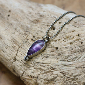 Fluorite Sweetheart Pendant - Rainbow Fluorite Pendant - Silversmith - Striped Purple Fluorite