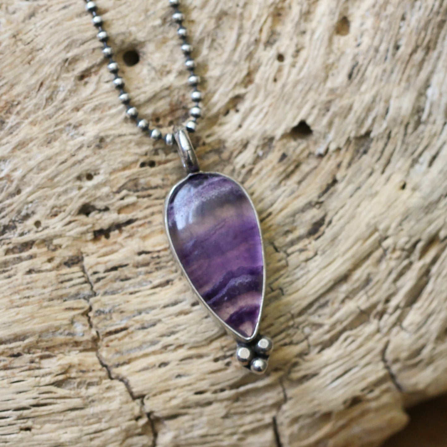 Custom Rainbow Fluorite Pendant - Choose Your Striped Purple Cabochon