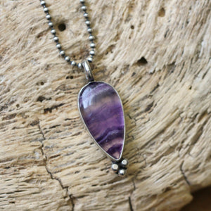 Fluorite Sweetheart Pendant - Rainbow Fluorite Pendant - Silversmith - Striped Purple Fluorite