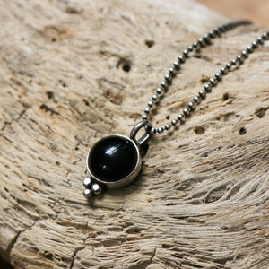 Black Onyx Lil Sweetheart Necklace - Black Agate Pendant - Sterling Silver