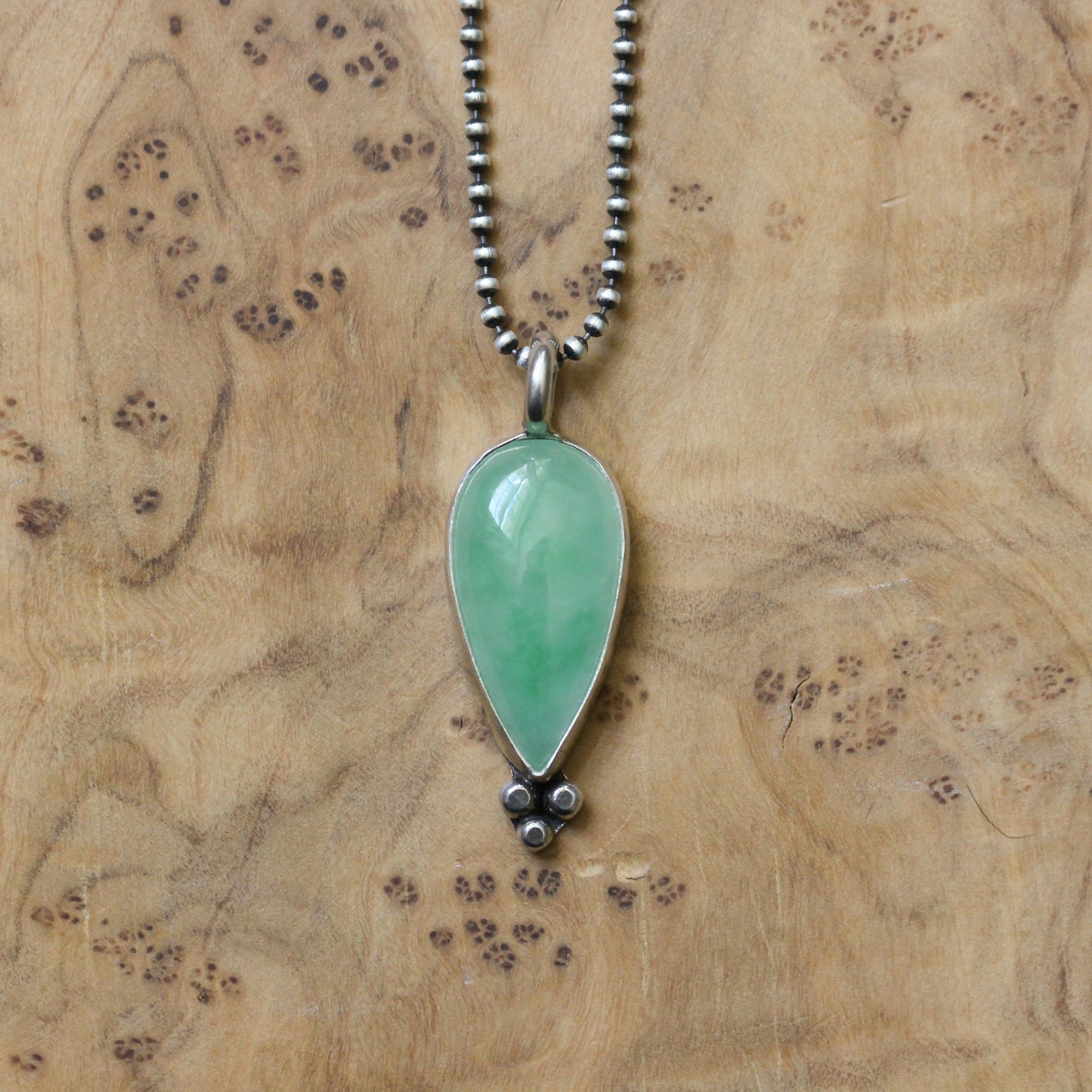 Burma Jade Sterling Silver Pendant – Green Teardrop Gemstone