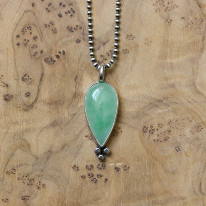 Burma Jade Sterling Silver Pendant – Green Teardrop Gemstone