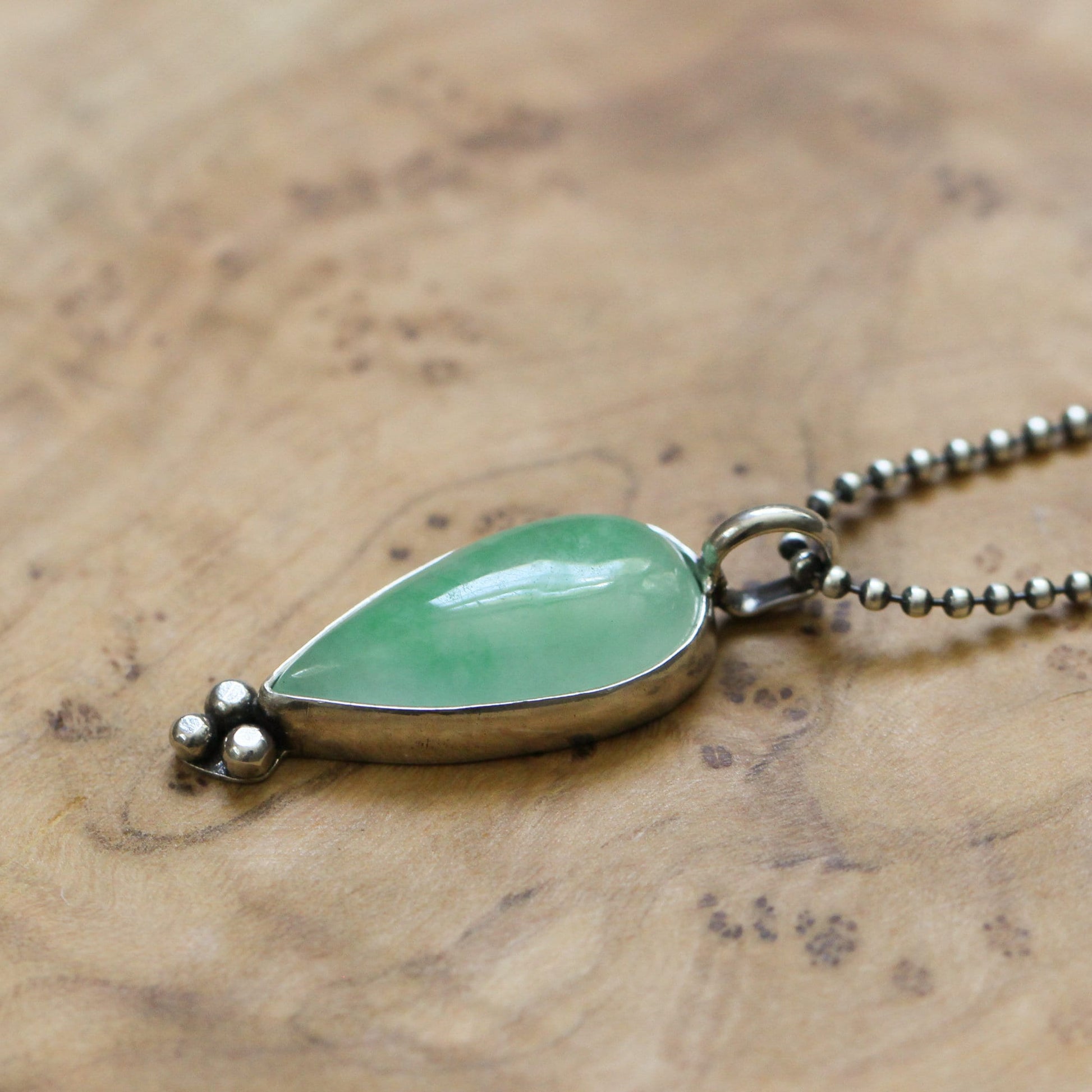 Burma Jade Sterling Silver Pendant – Green Teardrop Gemstone