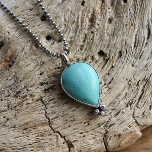 Turquoise Pendant - Turquoise Necklace - Upside down Teardrop - Silversmith